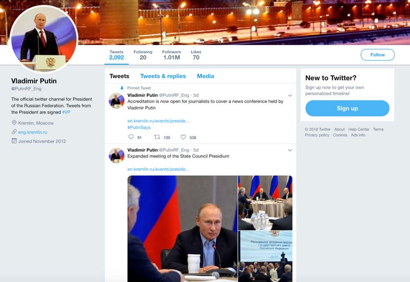 Twitter заблакаваў акаўнт з пародыямі на Пуціна