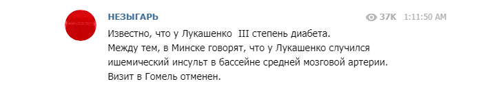 Інфармацыю пра інсульт у Лукашэнкі “Незыгар” узяў з каментарыяў на Charter97.org