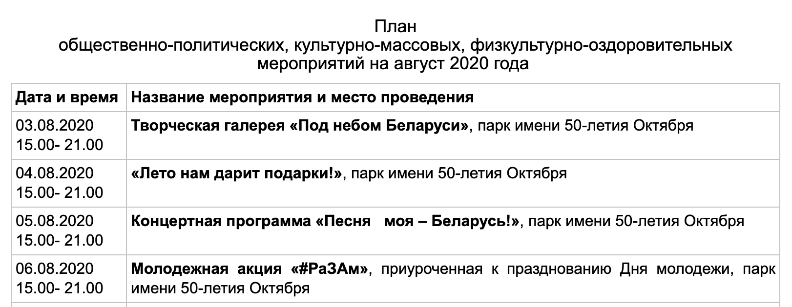 Парки, где Тихановская могла бы провести минский митинг 6 августа, заняты