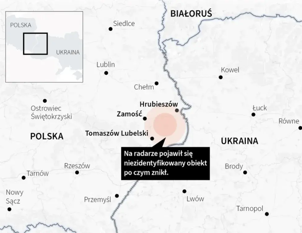 У Польшчу з усходу заляцеў "неапазнаны паветраны аб'ект"