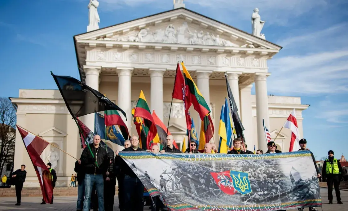 У Вільні на шэсці нацыяналістаў быў і беларускі сцяг