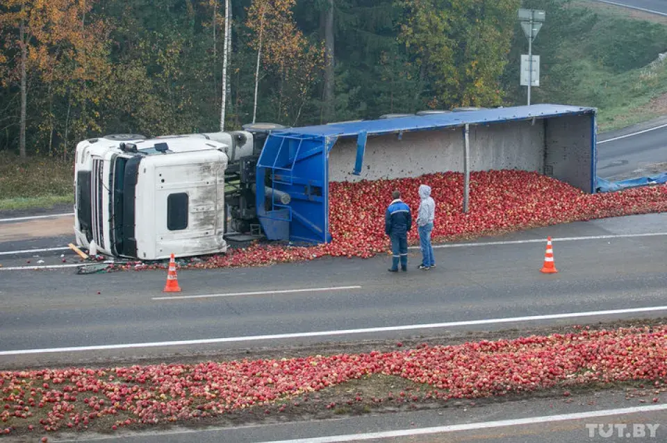 Трасу М1 засыпала яблыкамі (фота)