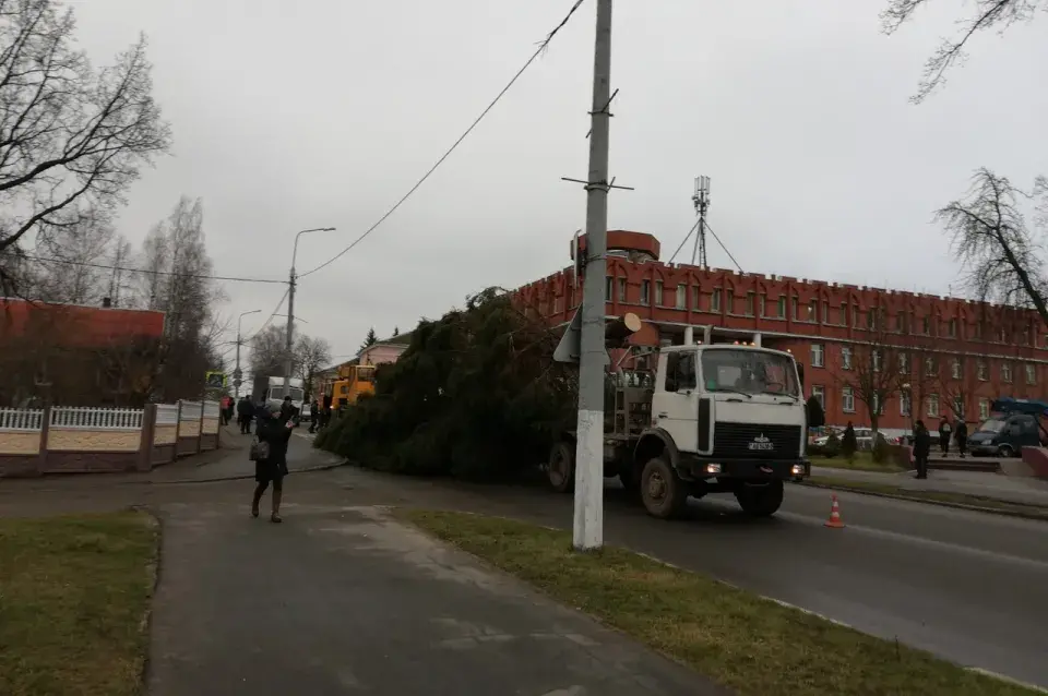 Галоўную навагоднюю ялінку ў Полацку ўпусцілі на мосце пры перавозцы