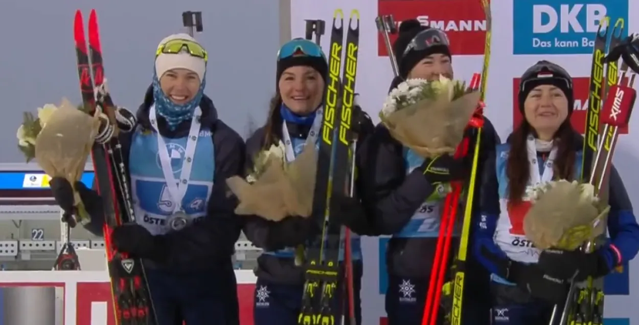 Белоруски, которые были вторыми в эстафете / Скриншот с видео IBU_WC