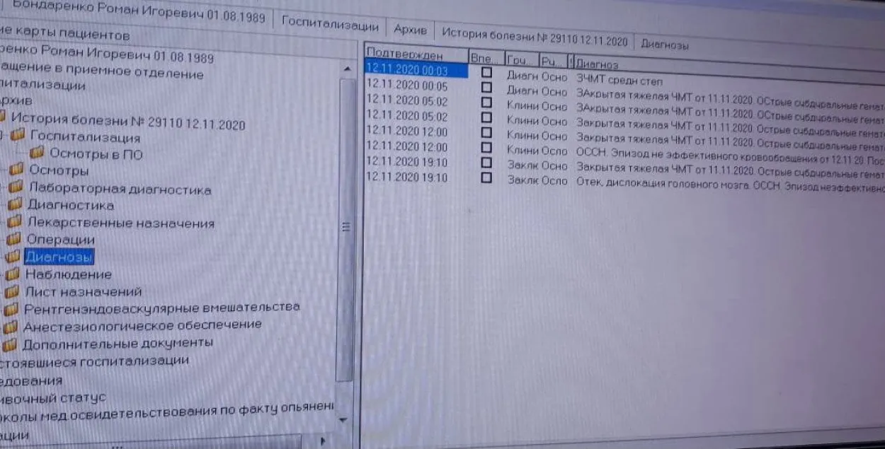 "Белыя халаты": гісторыя хваробы Бандарэнкі зноў ёсць у базе БХМД