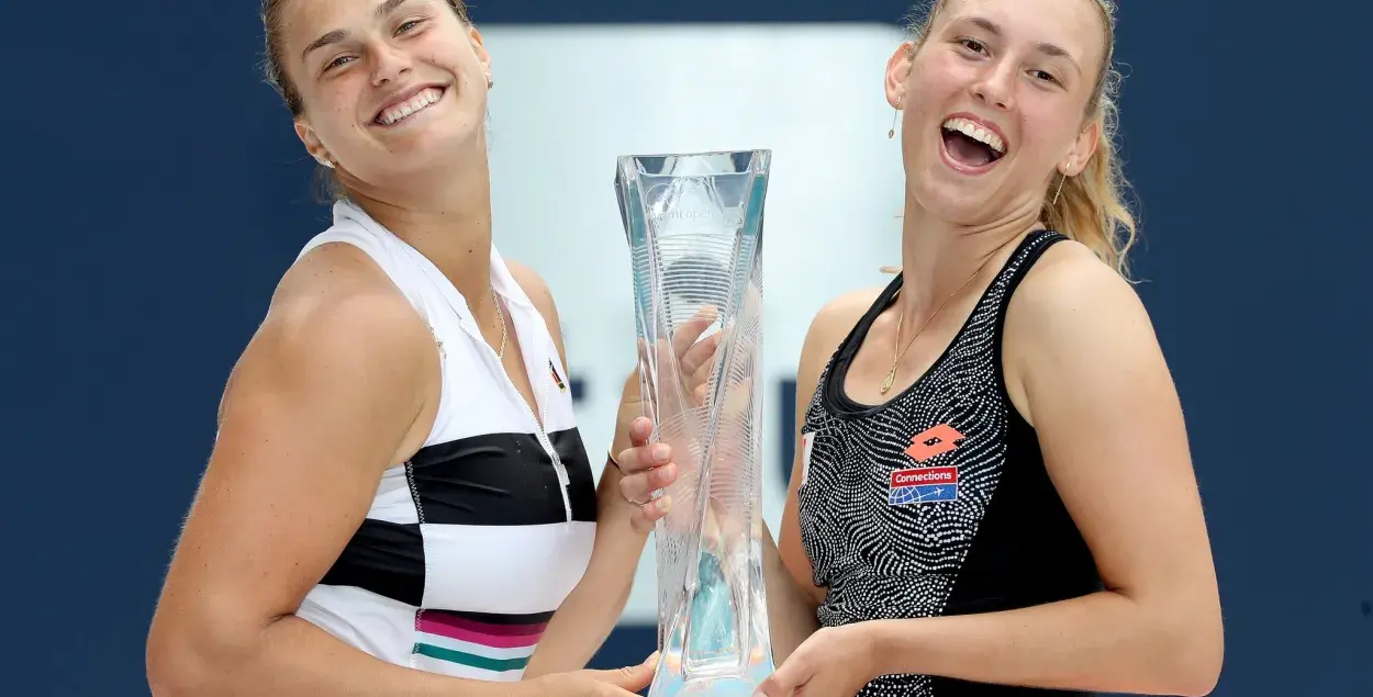 Belarus&#39; Aryna Sabalenka and Belgium&#39;s Elise Mertens/ twitter.com/MiamiOpen