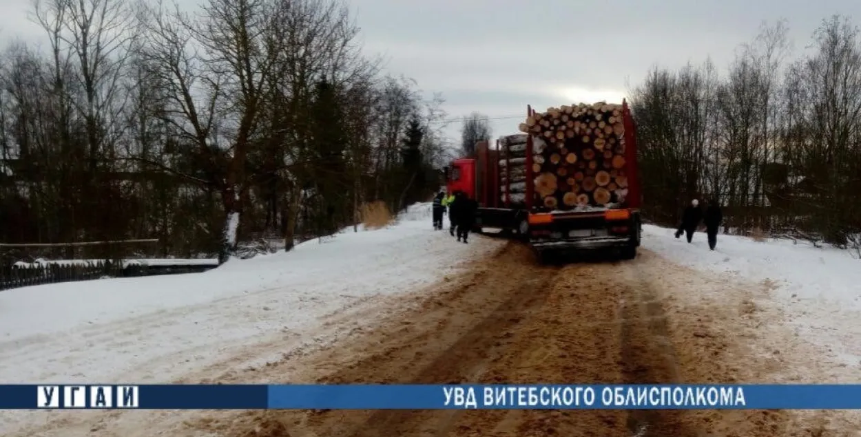 Пад Ушачамі п'яны пенсіянер на ровары спыніў лесавоз