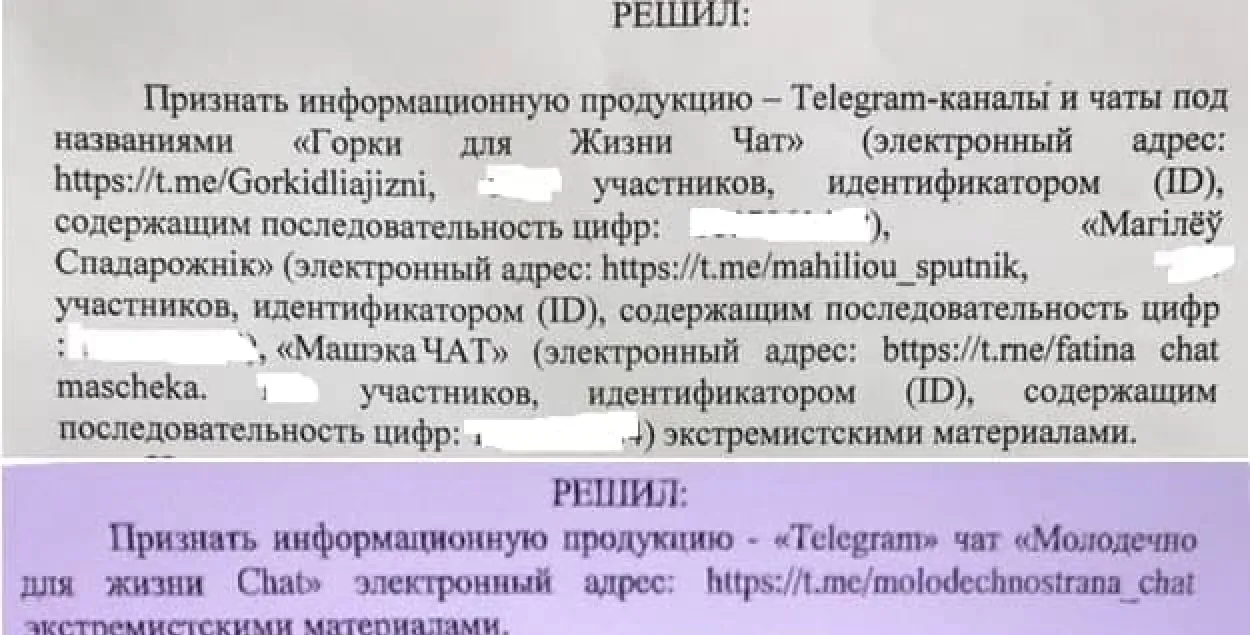 Тры магілёўскія і адзін маладзечанскі ТГ-чаты прызнаныя экстрэмісцкімі