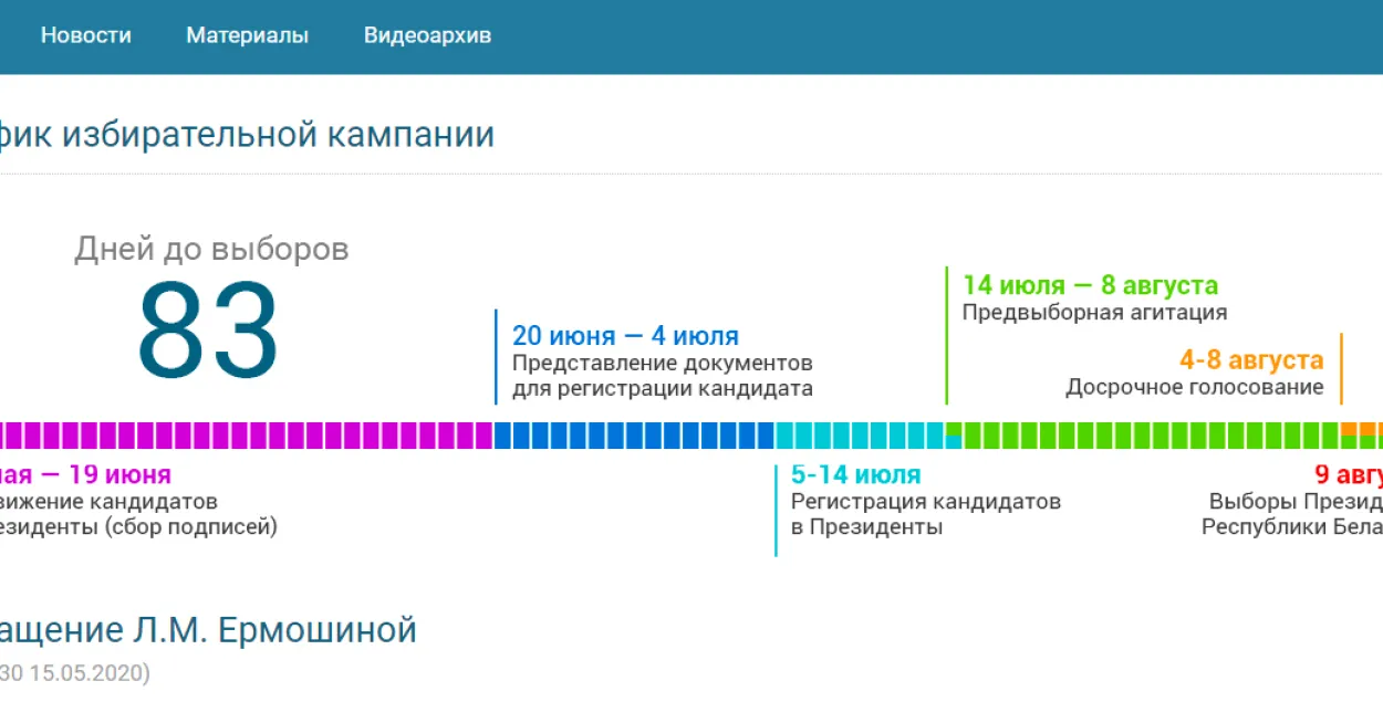 Так выглядит сайт vybary2020.by