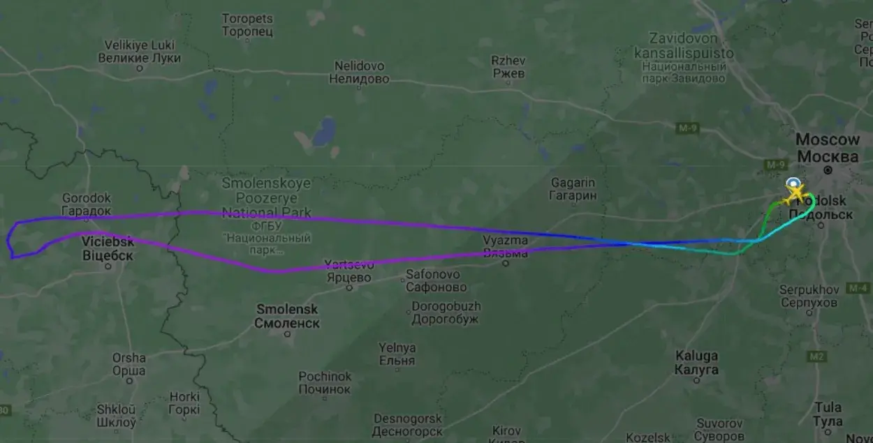 Маршрут рейса Москва — Минск / flightradar24.com