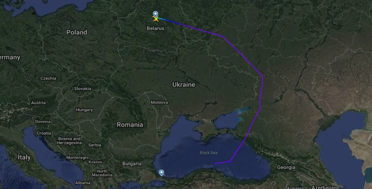 Трек рейса &quot;Белавиа&quot; Минск &mdash; Стамбул за 29 мая /&nbsp;flightradar24.com via Еврорадио