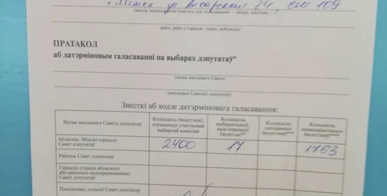 На выбарчым участку ў Мінску 620 бюлетэняў "расплыліся ў паветры"