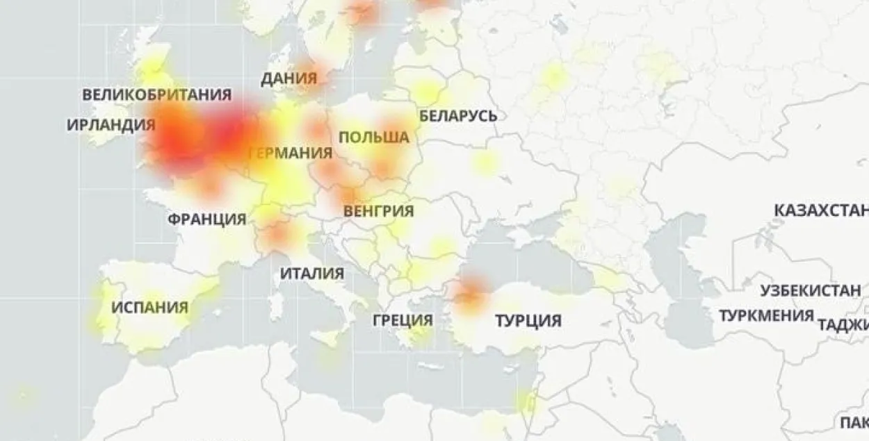 В Google и YouTube произошел глобальный сбой / downdetector.ru​