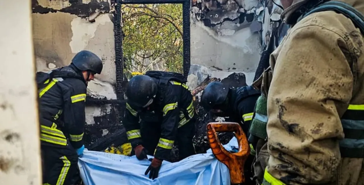 Наступствы расійскага ўдару па Кіеве
