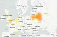 Карта сбоев YouTube / downdetector.ru
