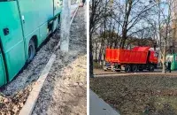 Автобус пришлось вытаскивать из ямы
