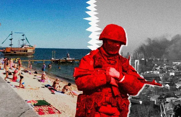 Як жывецца ў акупаваным Бярдзянску / калаж Улада Рубанава, Еўрарадыё