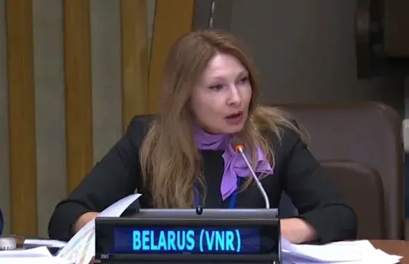 Ирина Величко представила в ООН красивую картинку того, как Беларусь реализует цели устойчивого развития / Скриншот видео Офиса Тихановской