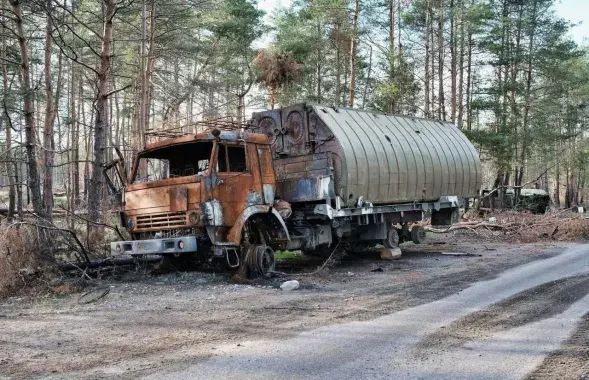 Расійскі вайсковы КамАЗ, знішчаны ва Украіне
