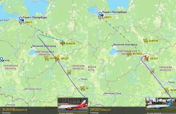 Несколько часов аэропорт Пулково не принимал и не выпускал самолеты / flightrаdar / @bazabazon
