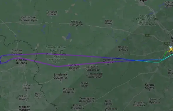 Маршрут рэйса Масква — Мінск / flightradar24.com