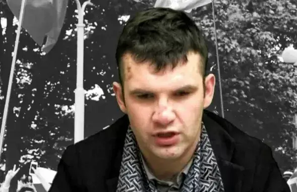 Мікіта Старажэнка пасля затрымання ў лютым 2022-га / Скрыншот з відэа
