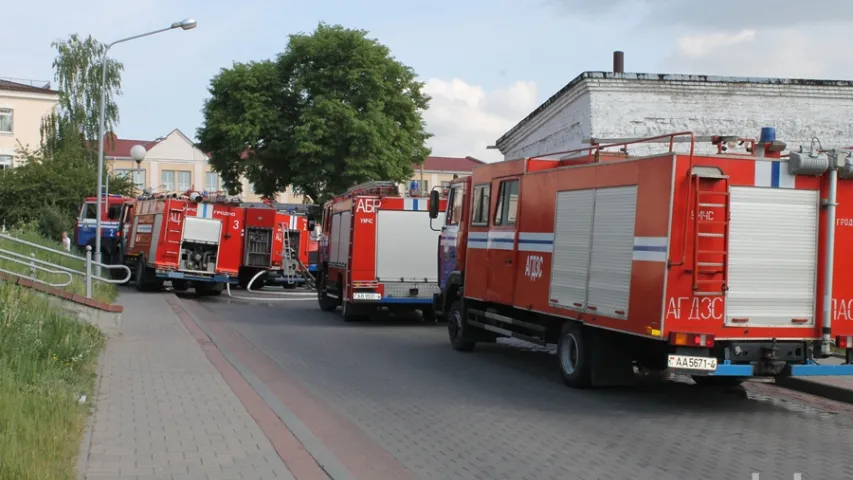 Фота з пажару ў будынку былога піўзавода ў Гродне