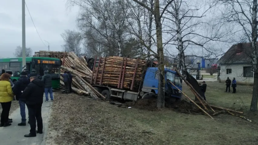 У Асіповічах сутыкнуліся лесавоз і аўтобус, ёсць пацярпелыя