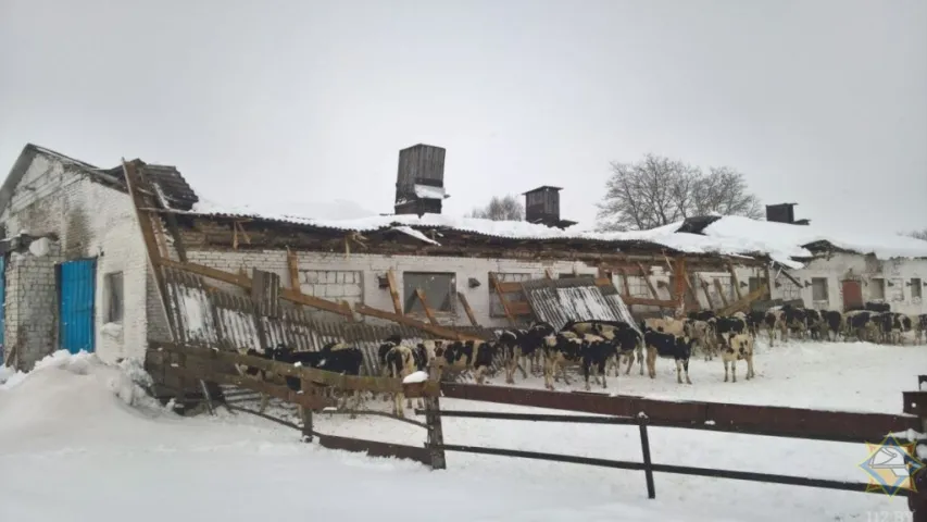 У Кіраўскім раёне абваліўся дах у кароўніку — не вытрываў снегу