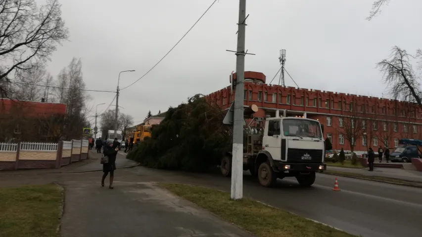 Галоўную навагоднюю ялінку ў Полацку ўпусцілі на мосце пры перавозцы